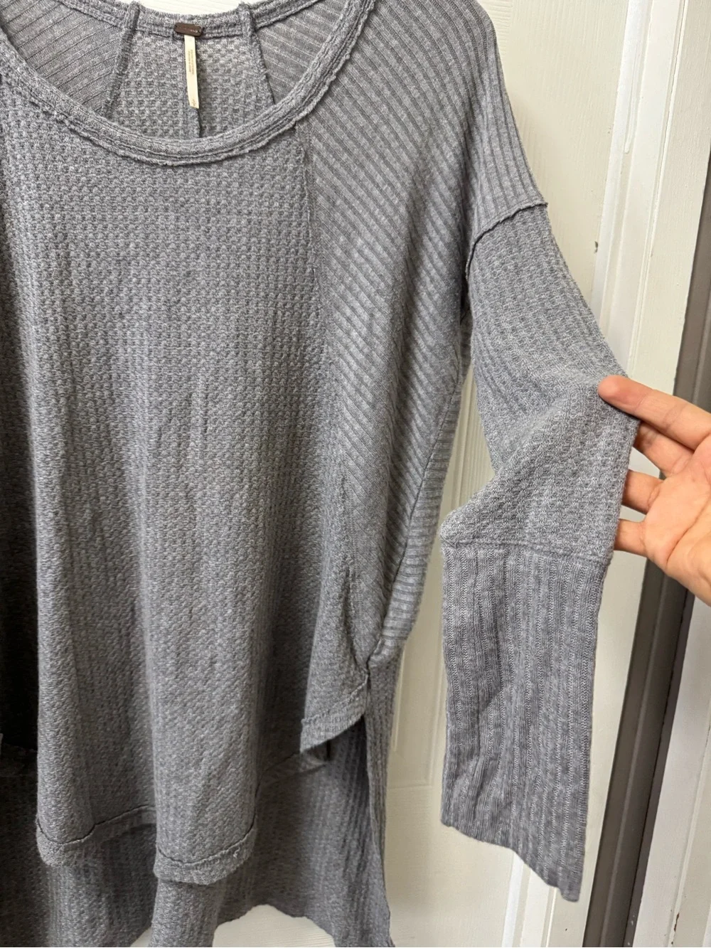 Free People Heather Gray Ribbed Waffle Knit Pullover